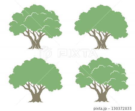 Set of hand drawn green trees silhouettes Set of hand drawn green trees silhouettes 130372833