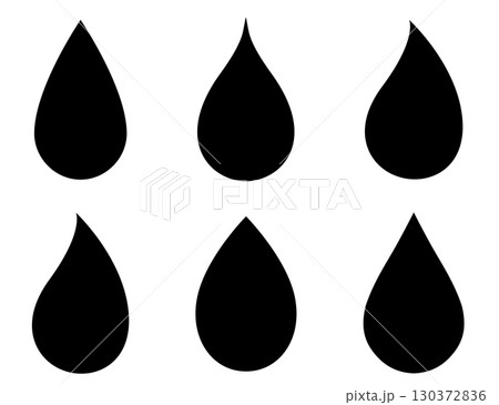 Black water drops icons, liquid oil elements set silhouettes 130372836