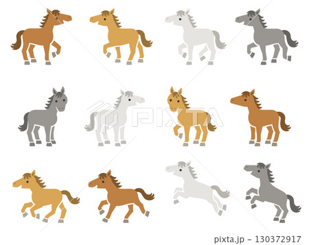 色々な毛色とポーズの馬のイラストセット 色々な毛色とポーズの馬のイラストセット 130372917