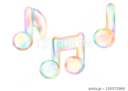 虹色に輝く美しい音符のシャボン玉イラスト 虹色に輝く美しい音符のシャボン玉イラスト 130372960