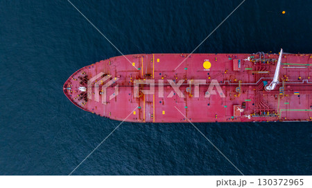 Aerial view crude oil tanker ship at sea, Red crude oil tanker ship top view, Logistic and maritime transpoprtation of petroleum, Modern offshore terminal loading tanker ship. Aerial view crude oil tanker ship at sea, Red crude oil tanker ship top view, Logistic and maritime transpoprtation of petroleum, Modern offshore terminal loading tanker ship. 130372965