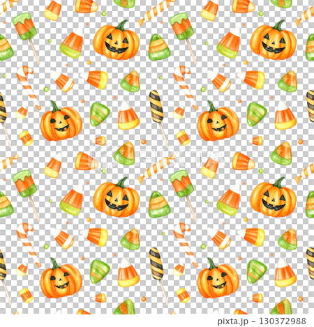 halloween seamless pattern with pumpkins and candy corns 130372988