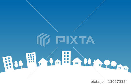 シンプルな街並み・ビルのシルエット　ベクター　夜空 130373524