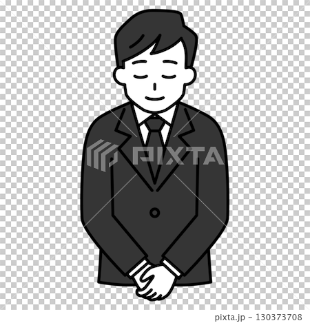 一名身穿黑色西裝的男子鞠躬 130373708