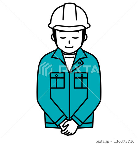 お辞儀をするヘルメットの作業員の男性 130373710