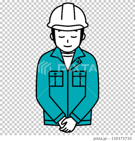 お辞儀をするヘルメットの作業員の男性 130373710