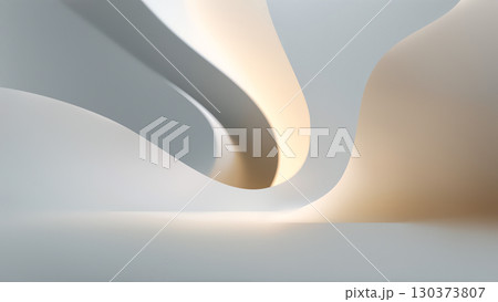 Curved light waves create an enchanting atmosphere in a bright, airy space, emphasizing flow and softness. 130373807