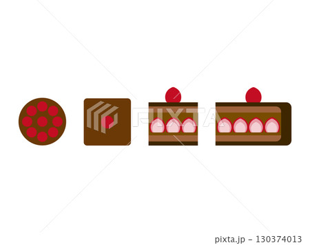 いちごが入ったチョコレートケーキのアイコンのイラストのセット いちごが入ったチョコレートケーキのアイコンのイラストのセット 130374013