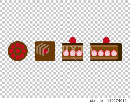 Set of illustrations of chocolate cake icons with strawberries 130374013