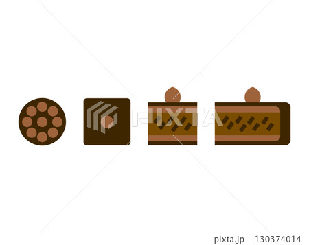 チョコレートケーキのアイコンのイラストのセット チョコレートケーキのアイコンのイラストのセット 130374014