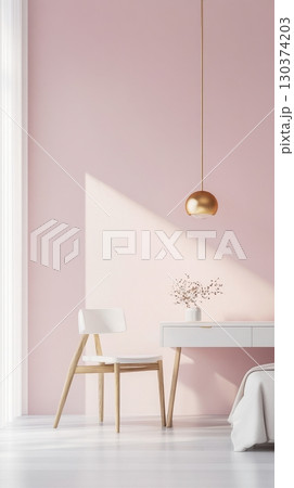 Pink walls, bright decor 130374203