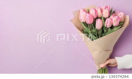 Pink tulips in a bouquet 130374264