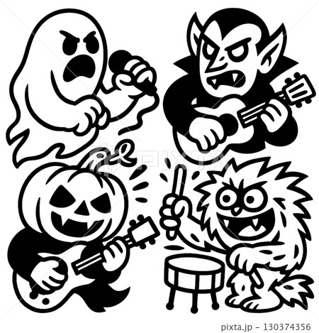 Coloring book coloring page transparency Halloween monster band with ghost vampire pumpkin Coloring book coloring page transparency Halloween monster band with ghost vampire pumpkin 130374356