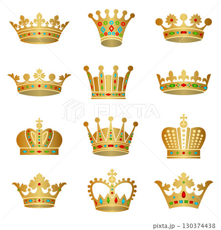 Set of golden crowns with diamonds Set of golden crowns with diamonds 130374438