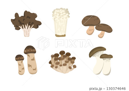 舞茸・えのき・しいたけ・松茸・しめじ・エリンギ イラスト 130374646