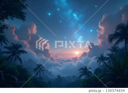 Crescent Moon Enveloped in Opal Clouds 130374834