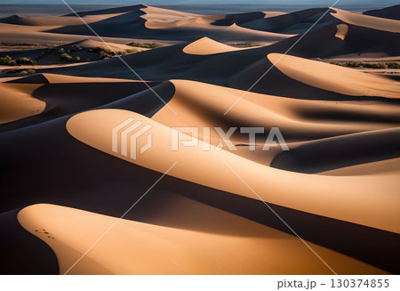Vast Desert with Star Dunes and Shadows 130374855