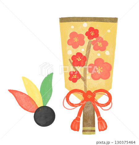 水彩で描いた羽子板のおしゃれなイラスト 130375464