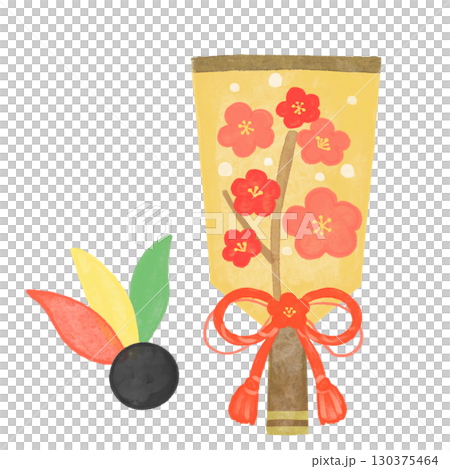 水彩で描いた羽子板のおしゃれなイラスト 130375464
