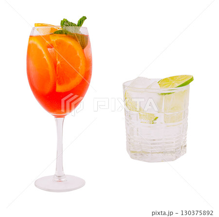 Colorful cocktail and refreshing drink displayed together on a white background 130375892