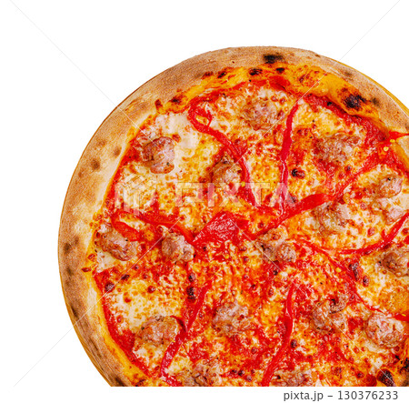 Perfectly baked pizza with cheesy goodness and delicious toppings 130376233