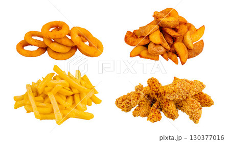 Tasty assortment of crispy fried snacks ready for sharing at a gathering 130377016