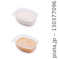 Variety of creamy sauces in separate containers for culinary use 130377096