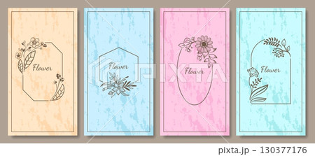 Flower wreaths. Botanical line decoration. Floral outline frame. Outline garden blossoms design. Wedding rose borders. Summer meadow wildflower. Vector drawing invitation cards set Flower wreaths. Botanical line decoration. Floral outline frame. Outline garden blossoms design. Wedding rose borders. Summer meadow wildflower. Vector drawing invitation cards set 130377176