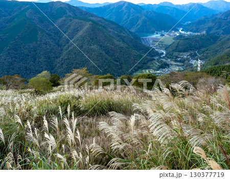 大野山山頂から丹沢湖千代の沢園地が見える風景 130377719
