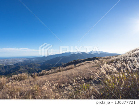 大野山山頂付近から箱根の山並みと小田原市街地が見える風景 大野山山頂付近から箱根の山並みと小田原市街地が見える風景 130377721
