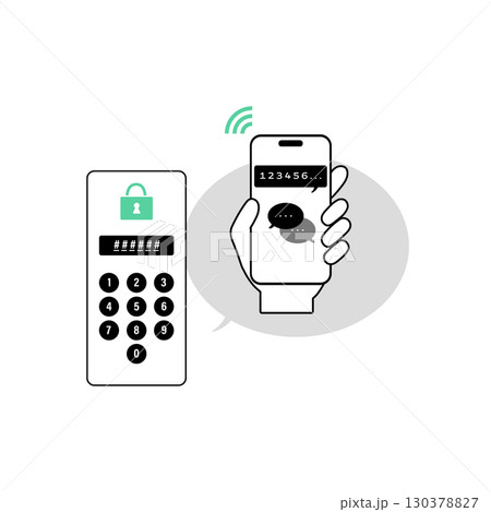 二段階認証とSMSコードによるセキュリティ認証のスマホイラスト 二段階認証とSMSコードによるセキュリティ認証のスマホイラスト 130378827