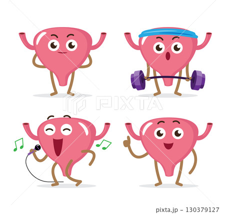 Healthy urinary bladder cartoon characters collection on isolated white background . Vector . 130379127