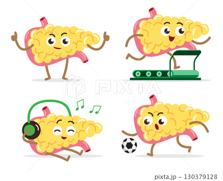 Healthy pancreas cartoon characters collection on isolated white background . Vector . 130379128