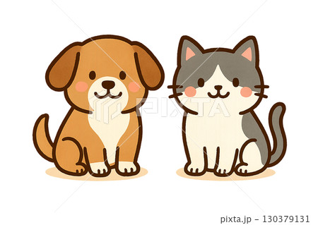 かわいい犬と猫のイラスト 130379131