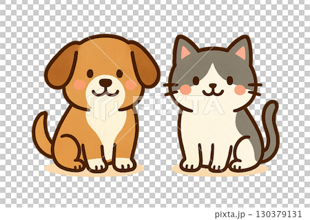 かわいい犬と猫のイラスト 130379131
