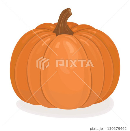 Appetizing round ribbed pumpkin clipart, glossy vegetable in vibrant colors, shiny autumn fruit. Orange fall harvest vector illustration Appetizing round ribbed pumpkin clipart, glossy vegetable in vibrant colors, shiny autumn fruit. Orange fall harvest vector illustration 130379462