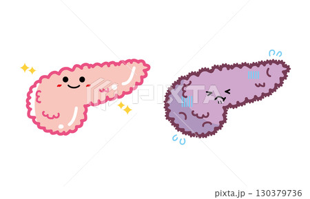 人の臓器キャラクター　健康な肺と不健康な膵臓　セット 130379736