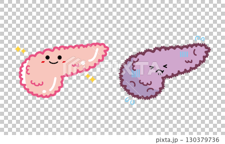 Human organ characters: healthy lungs and unhealthy pancreas set 130379736