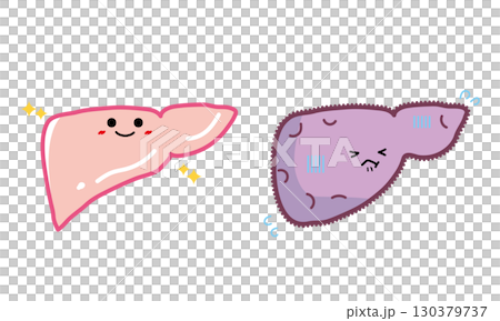 Human organ character healthy liver and unhealthy liver set 130379737
