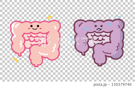 Human organ character healthy and unhealthy intestines set 130379740