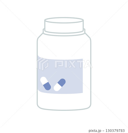 シンプルなカプセルが入ったプラスチック製の薬容器のアイコン 130379783
