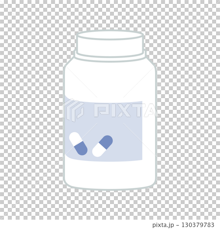 シンプルなカプセルが入ったプラスチック製の薬容器のアイコン 130379783