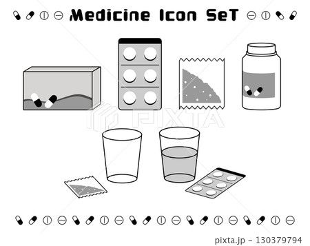 シンプルな薬のアイコンセット(グレー) シンプルな薬のアイコンセット(グレー) 130379794