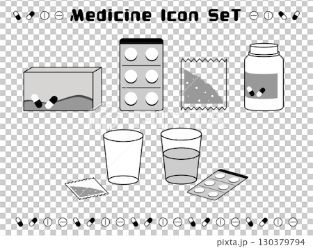 シンプルな薬のアイコンセット(グレー) シンプルな薬のアイコンセット(グレー) 130379794