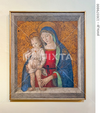 VATICAN CITY, ROME, ITALY - AUGUST 02, 2025 Madonna and Child painting (Madonna of the Windowsill), attributed to Pinturicchio (Bernardino di Betto) depicts the Virgin Mary tenderly holding the Christ 130379800