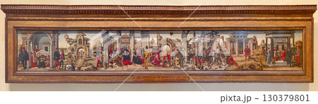 VATICAN CITY, ROME, ITALY - AUGUST 02, 2025 painting by Ercole de' Roberti titled Miracles of st Vincent Ferrer, shows a series of episodes from the saint's life, unfolding like a continuous narrative VATICAN CITY, ROME, ITALY - AUGUST 02, 2025 painting by Ercole de' Roberti titled Miracles of st Vincent Ferrer, shows a series of episodes from the saint's life, unfolding like a continuous narrative 130379801