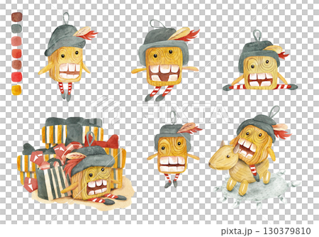 Christmas Watercolor Nutcracker. Set of characters in different poses. Set of New Year illustrations for your design 130379810