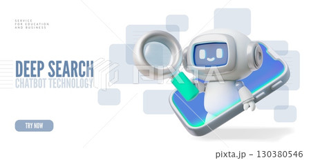 Service for education and business 3D vector landing page design, deep search Chatbot Artificial intelligence technology 130380546