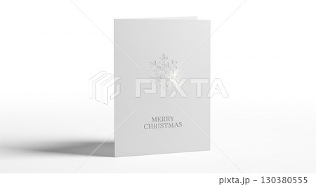 A Minimalist White Christmas Card with a Silver Snowflake 130380555