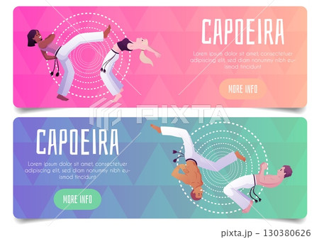 People doing capoeira movement exercise, Brazilian Capoeira dance and fight sport, advertising banner design vector set People doing capoeira movement exercise, Brazilian Capoeira dance and fight sport, advertising banner design vector set 130380626